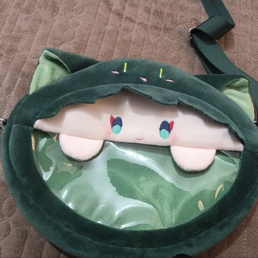 Cartoon Cat Ear Plush Ita Crossbody Bag, Clear Window Doll Display Shoulder Bag Cute Daily Storage Handbag - view 3