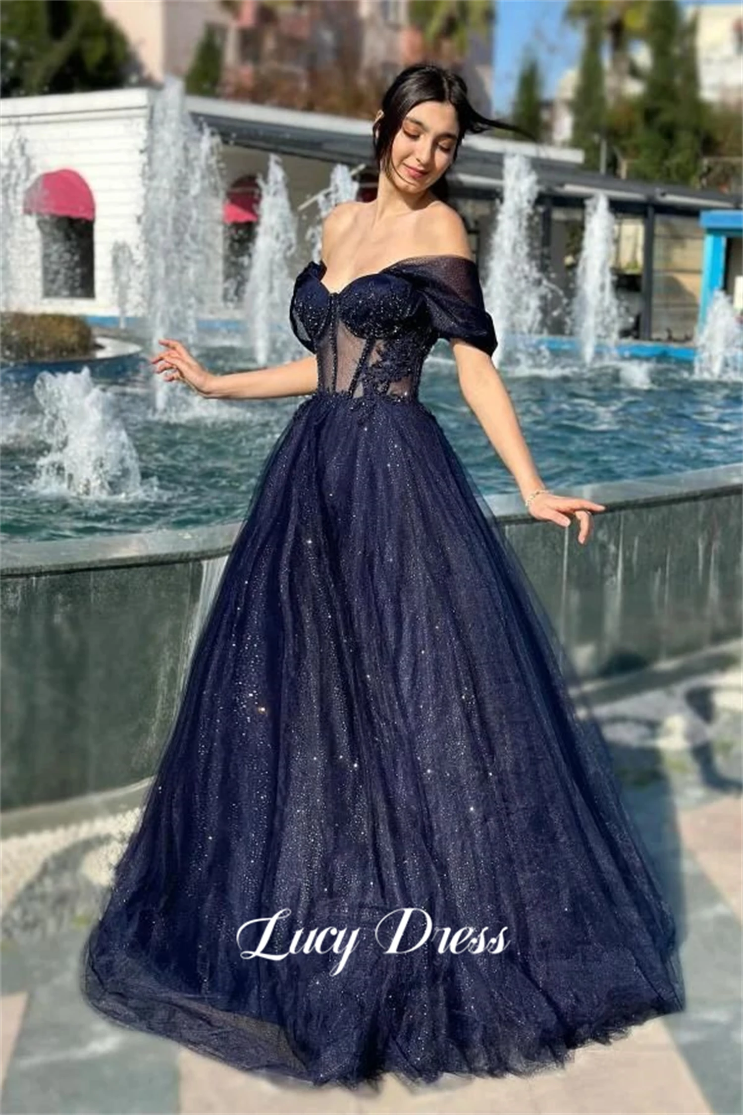 

Lucy Wedding Party Dress Evening Prom Shiny Fabric Black Birthday Dresses Luxury 2024 Robes De Cocktail vestidos de gala