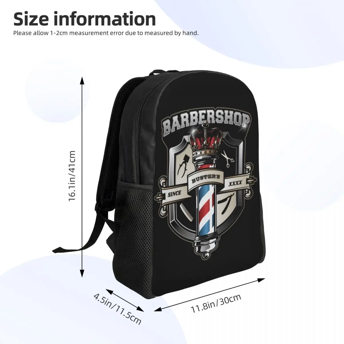 3D Print Barber Pole And Crown Backpacks Vintage Barbershop School College Travel Bags Men Women Bookbag Fits 15 Inch Laptop