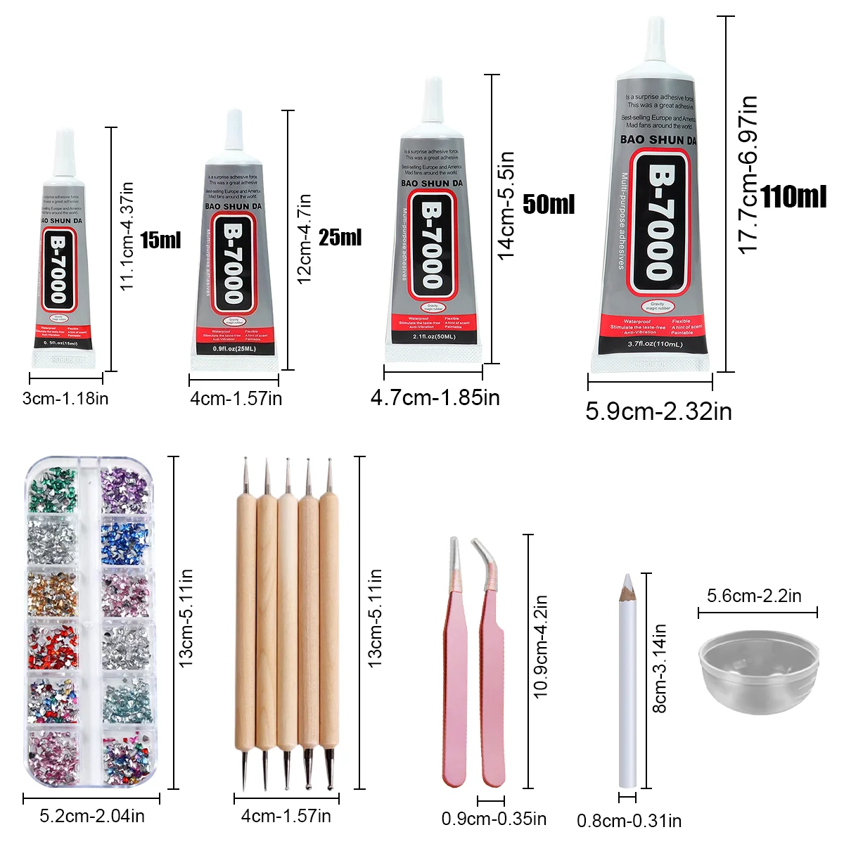 BAO SHUN DA B7000 50ML Clear Jewelry Making Adhesive Universal Glass Plastic Leather Wood Glue With Precision Applicator Tip