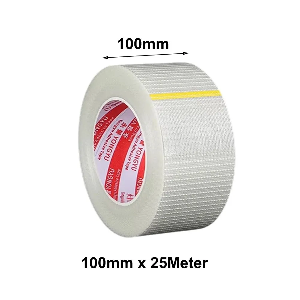 10mm-100mm Width Fiberglass Tape Transparent 25M Length Single-Sided Tape High Viscosity Heavy-Duty Mesh Tape Battery Insulation