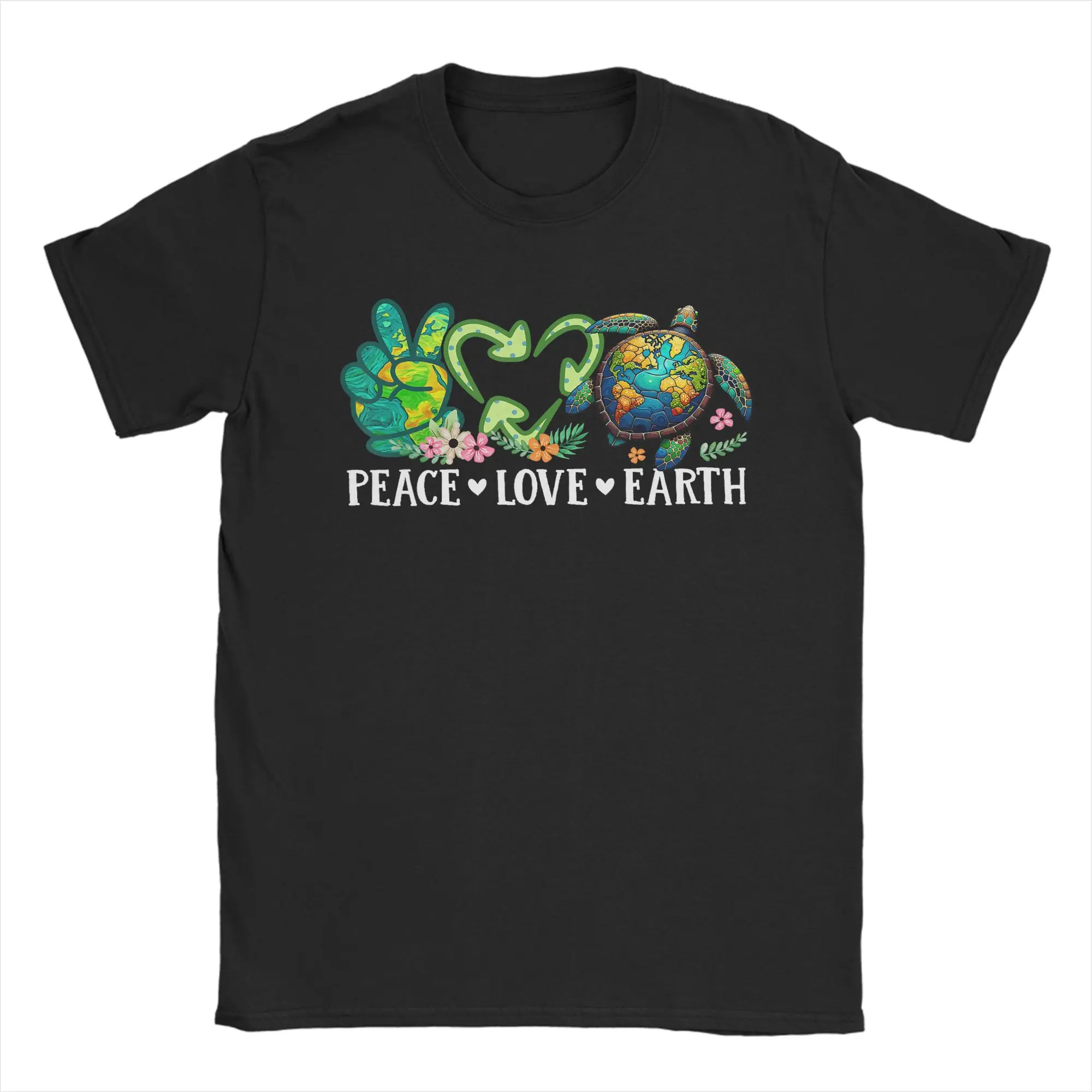 Earth Love Power Peace World Men T Shirt  Leisure Tee Shirt Short Sleeve Round Neck T-Shirts Cotton Plus Size Tops
