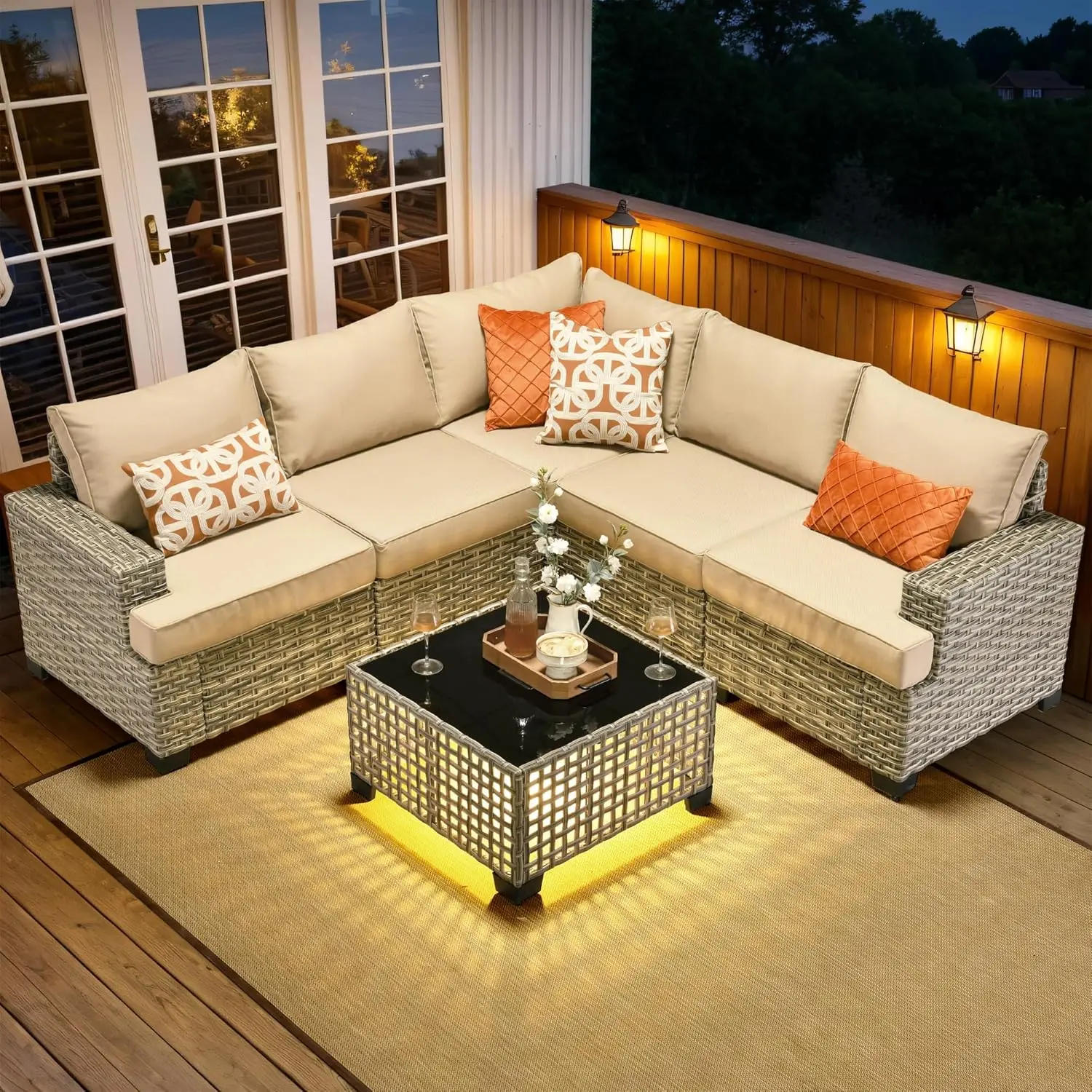 

6 Piece Patio Sectional Furniture, Rattan Wicker Coversation Couch Set, Outdoor Sofa Set for Outside Porch Balcony Backyard Pool