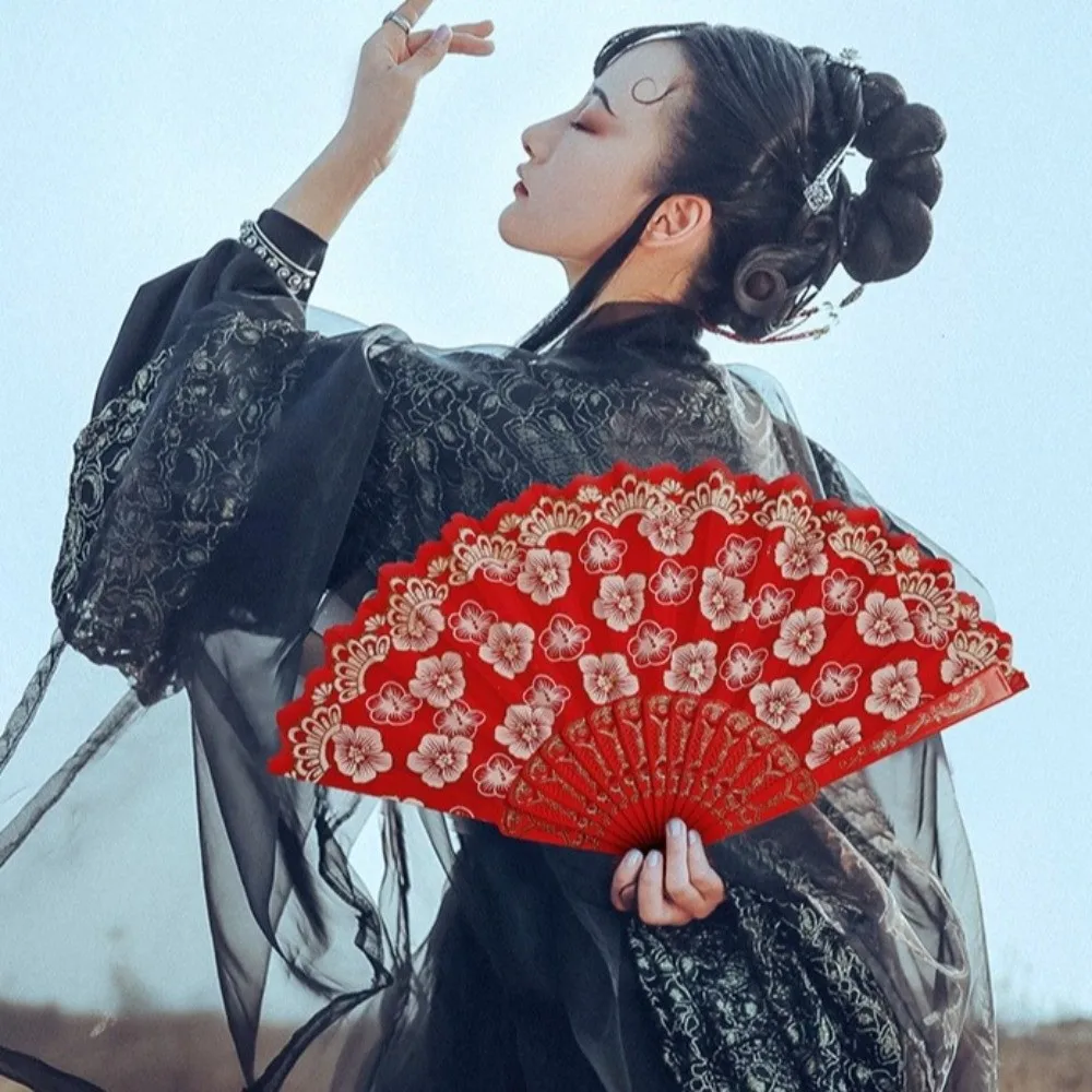 Hanfu Fan Flower Pattern Chinese Folding Fan Traditional Portable Handheld Fan Vintage with Tassel Art Craft Fan Wedding Party