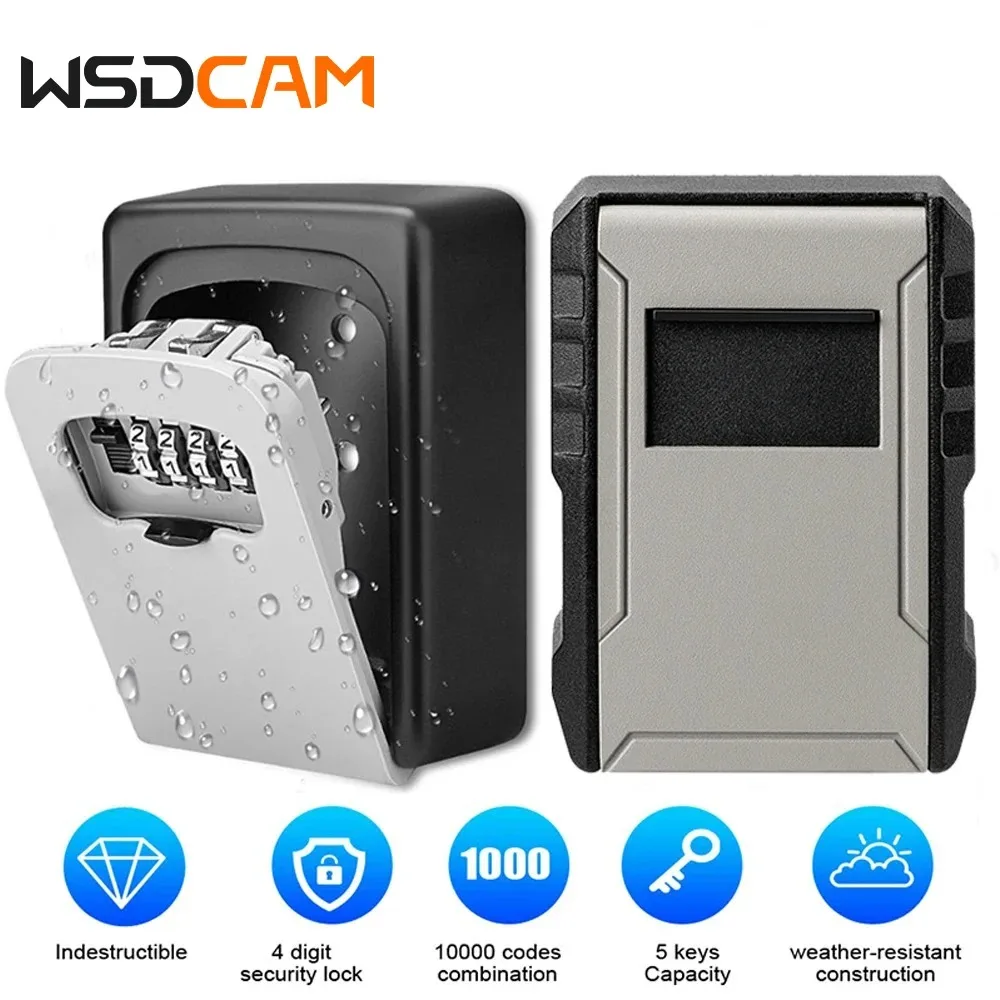 WSDCAM Key Lock Box Waterproof Key Code Box Aluminum Password Security Key Box Wall Mounted Password Box Key Safe Lock Box