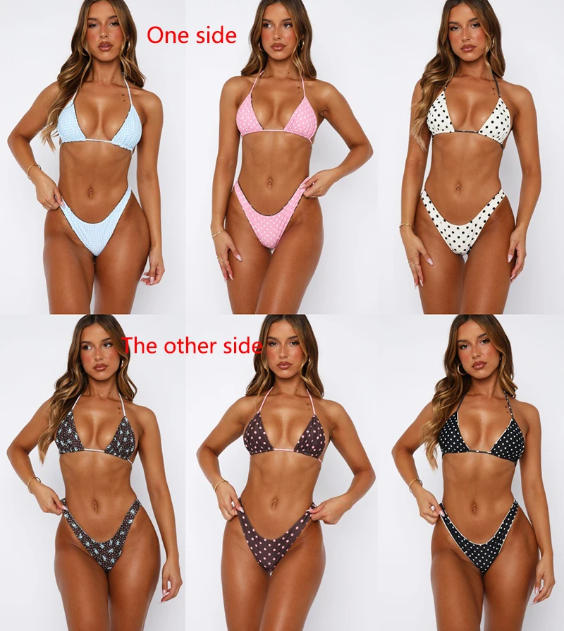 Sexy Bikini 2026 Double Sided Wearable Design Polka Dot Swimsuit Women Split Bathing Suit Lace Up Bikinis Sets Beach Swimwear