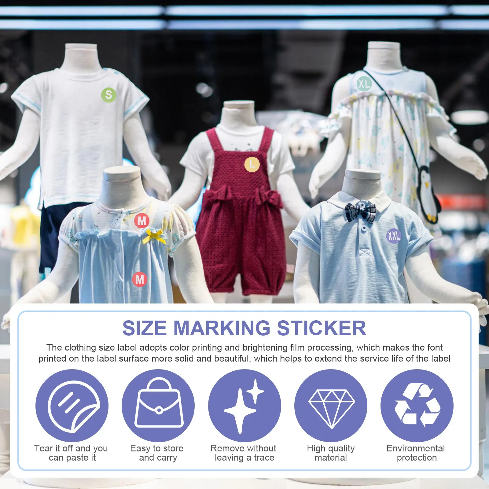 

7 Rolls Round Size Label Self-Adhesive Apparel Size Sticker Ideal for Retail Clothing Stores Wardrobe Organization Clear Sizing