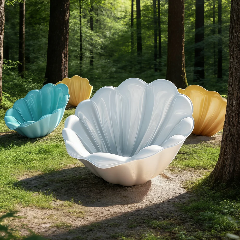 s*-Luxury Nordic Outdoor Shell Chair Fiberglass Scallop Shaped Garden Lounge Armchair
