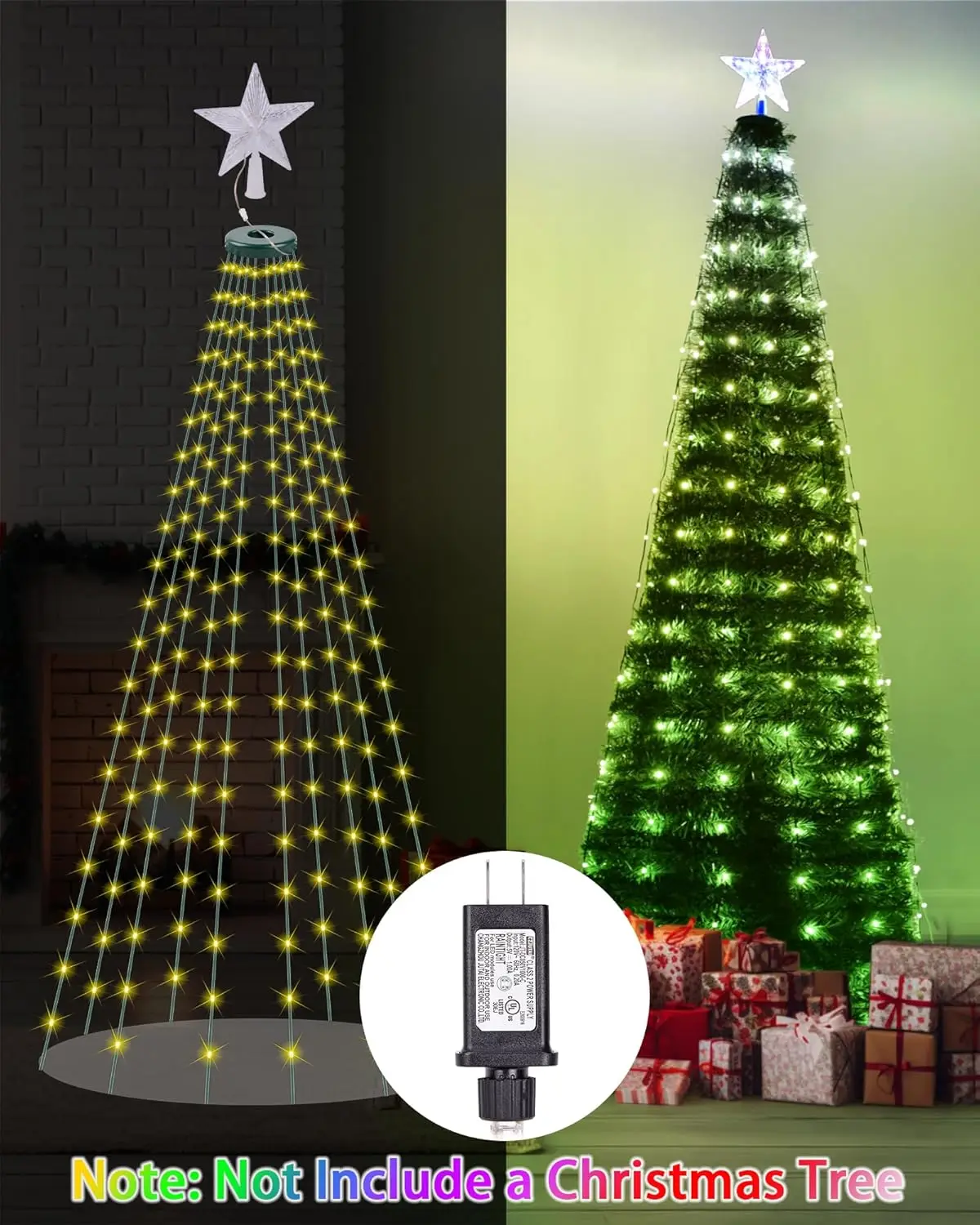 Lampu Natal Pohon Natal Pintar 6.9FT 400 LED dengan Lampu String LED Topper Bintang Sinkronisasi Musik, Colokan untuk Dekorasi Pesta Natal