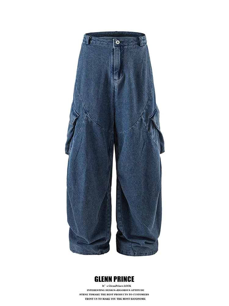 

Мужские рабочие брюки в американском ретро-стиле, свободного кроя, повседневные, длинные, с карманами, из хлопка и полиэстера, прямые джинсы