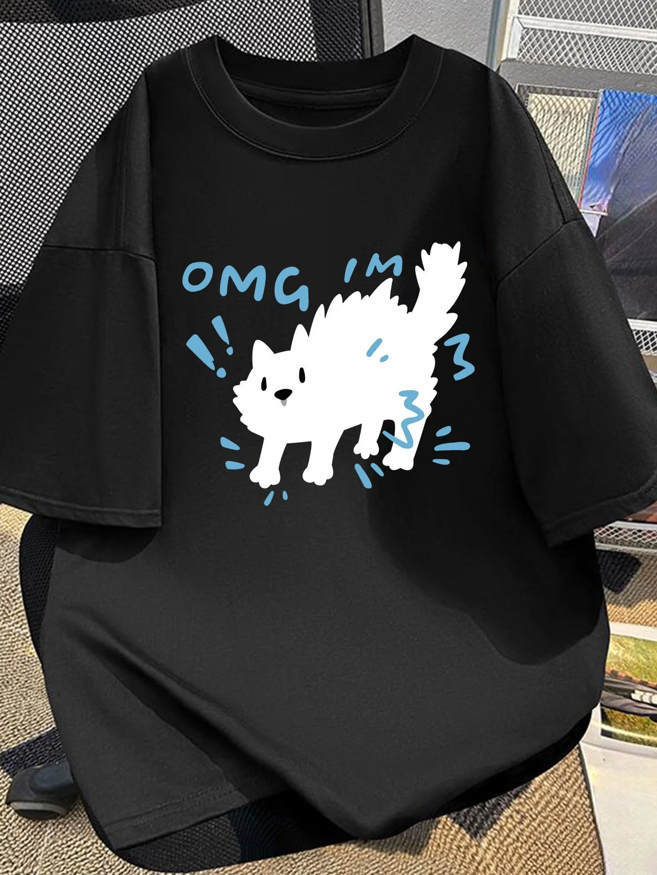 Cat Text Cartoon Graphic Cotton T-shirt Men Women Kawaii Animal Short Sleeve Unisex Casual Daily Streetwear Basic Tops