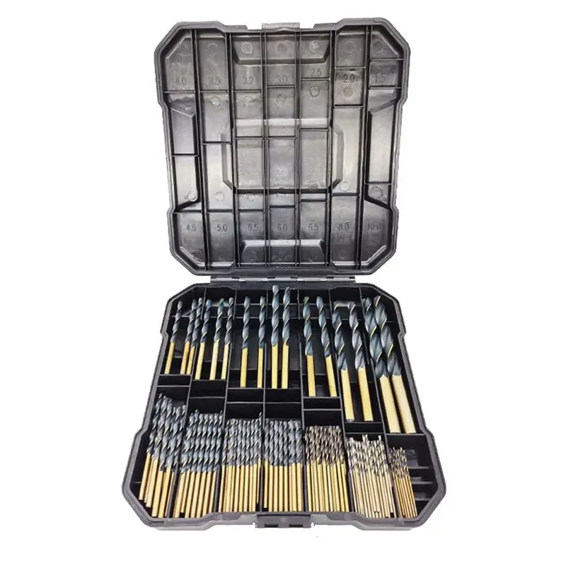 

HLZS-99Pcs Titanium Drill Bit Set For Steel Wood Metal Copper Drill Bit Titanium-Plated Twist Drill Bit Wood Drilling