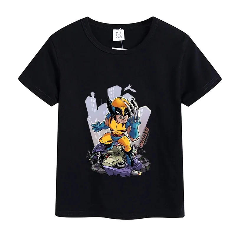 تي شيرت Deadpool Wolverine صيفي بأكمام قصيرة من فيلم Disney Marvel مطبوع عليه رسوم متحركة للأطفال تي شيرت قطني للأطفال الصغار هدية للأطفال