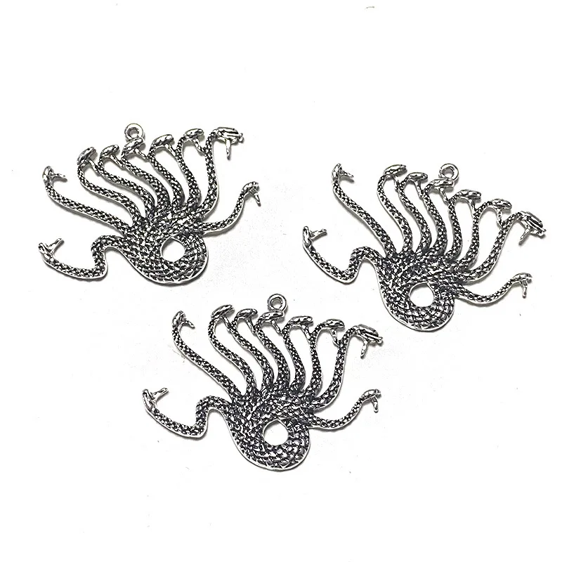 5Pcs Punk Ancient Silver Hydra Charms Alloy Pendent For Phone Bags Keychains Earrings DIY Crafts Jewelry Make