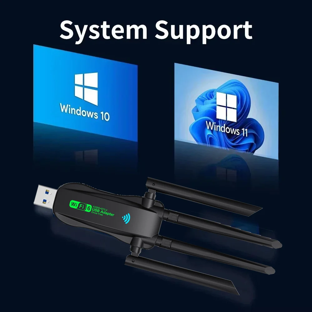 WIFI 6 AX900 4 антенны USB WiFi BT 5.4 Адаптер 2 в 1 Dongle Беспроводная внешняя сетевая карта Wlan для Windows 10/11 Driver Free
