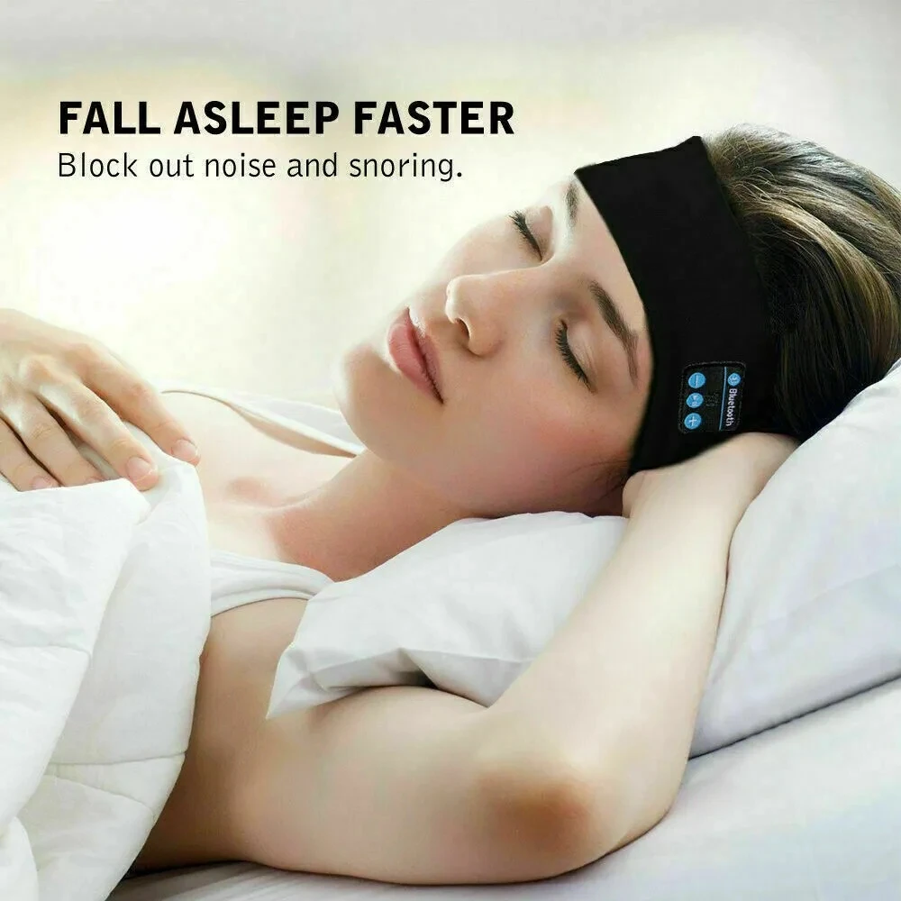 Wireless Stereo Bluetooth 5.0 Headphones Running Sleeping Earphone Headset Knit Sports Music Headband Eye Mask With MIC