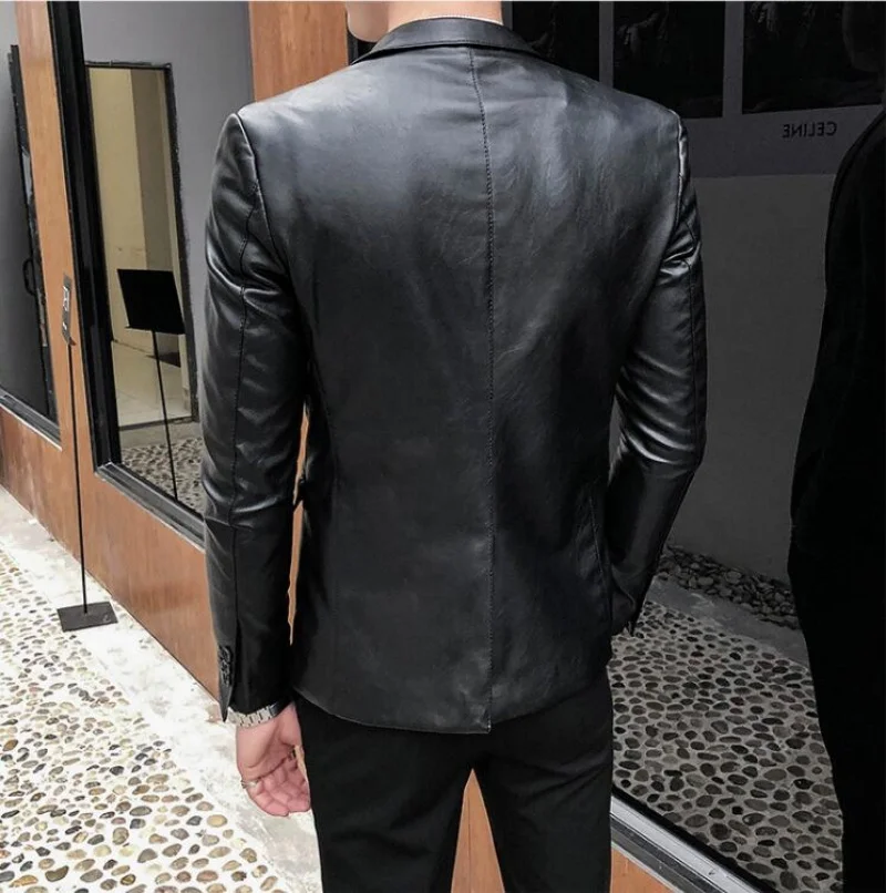 2024 Brand Clothing Fashion Men\'s High Quality Casual Leather Jacket Male Slim Fit Business Leather Suit Coats/Man Blazers 4XL