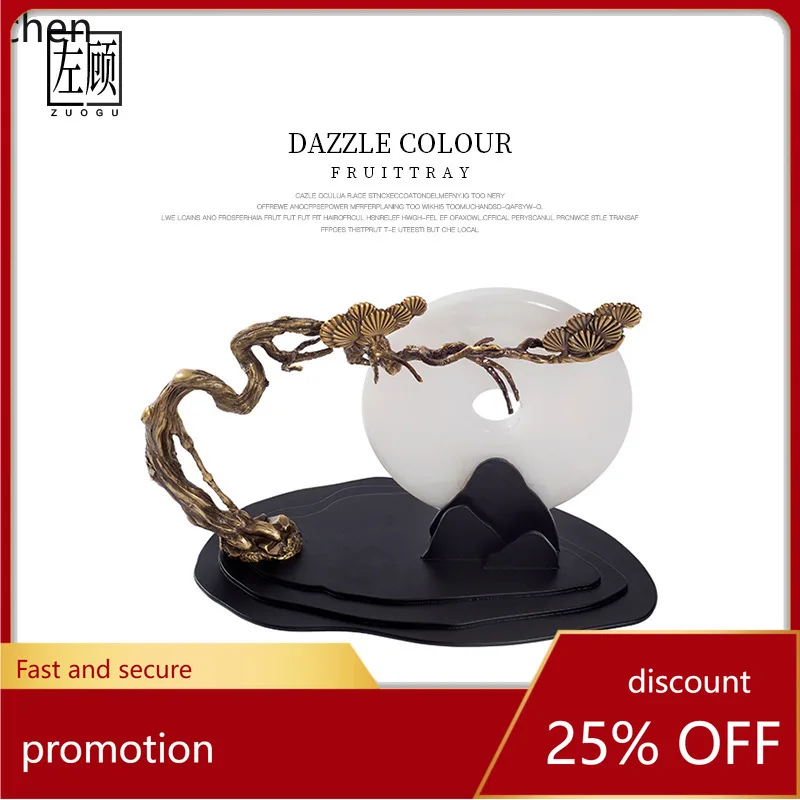 

HT New Chinese Style Brass Jade Ornaments Model Room Living Room Entrance Soft Decoration Study Room Housewarming New Home Decor