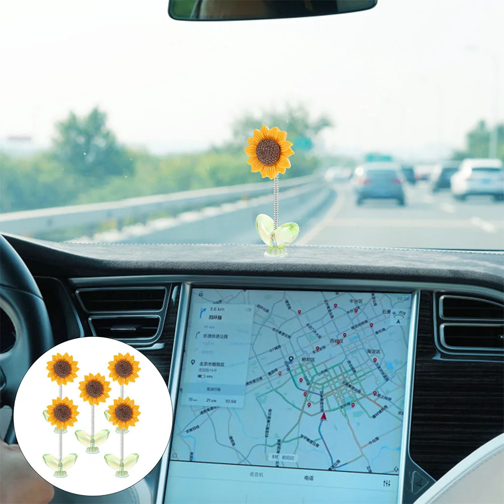 

10 pcs Sunflower Car Accessories Dashboard Ornament Interior Decorations Shaking Head Flowers Spring Mounted Auto