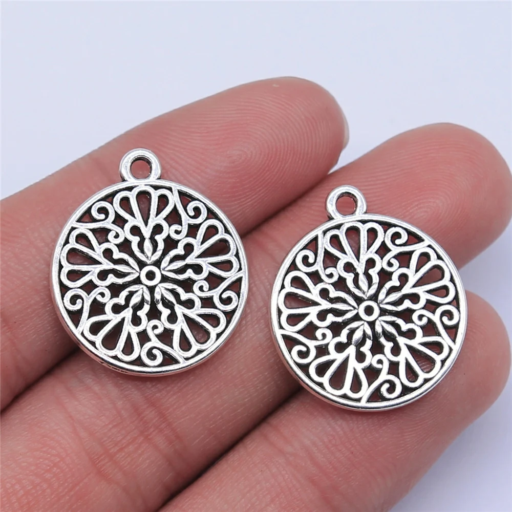 20pcs 21x21mm Antique Silver Plated Hollow Flower Pattern Charms Pendant For Jewelry Making DIY Jewelry Components