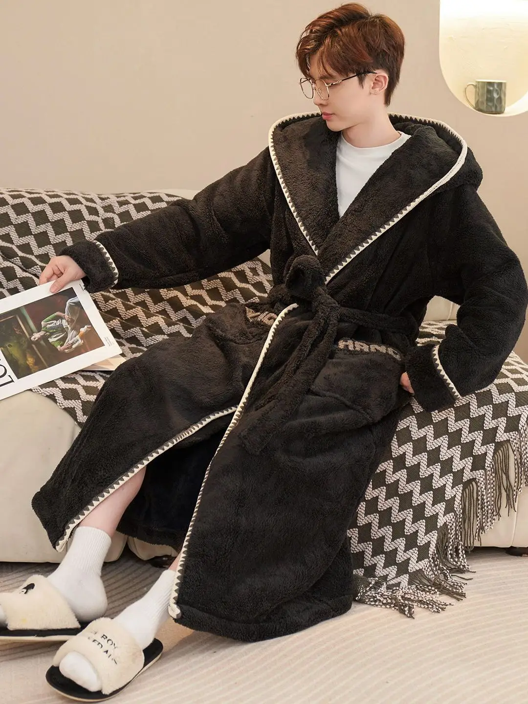 men's-coral-fleece-robe-winter-thickened-long-hooded-belted-warmth-youth-bathrobe-home-clothes-comfortable-lazy-style-home-scene