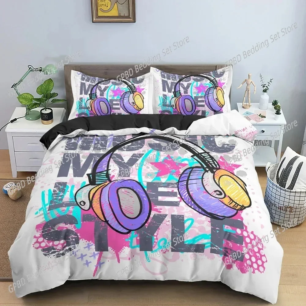 Cartoon Graffiti Bedding Set,Duvet Cover Comforter Bed Set Quilt Cover Pillowcase,King Queen Twin Size Boys Girls Adults
