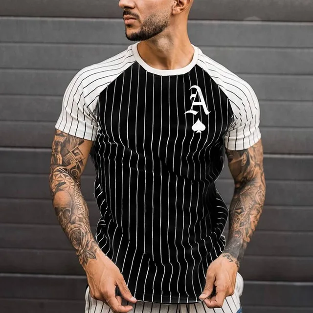 2023 Men's T-shirt Vertical Stripe Flag 3D Print Summer Round Neck Casual Oversize Muscle Streetwear Clothing Tshirt Men Top Tee