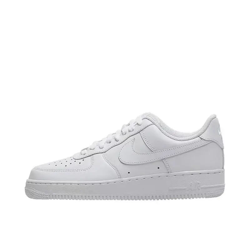 Nike Air Force 1 Triple White Leather Classic Retro Style Casual Wear Resistant Low Cut Board Shoes for Women and Men Pure White