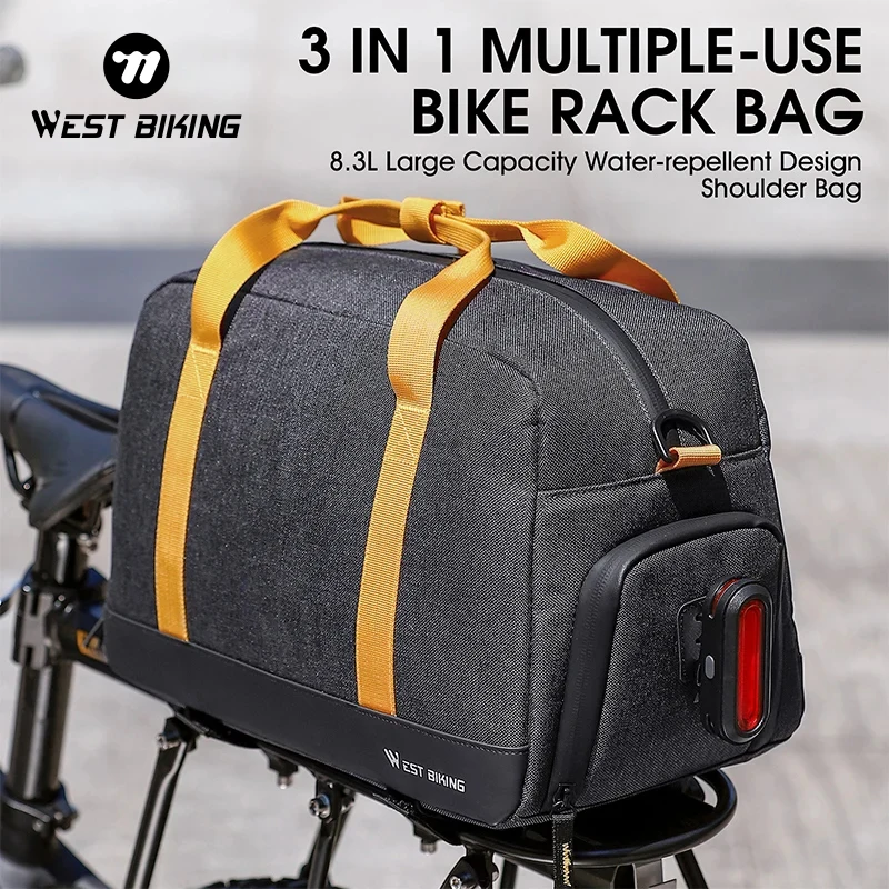 WEST BIKING Waterproof MTB Bike Pannier Bag 8.3L Bike Trunk Bag Cycling Bicycle Rear Rack Storage Luggage Bag Shoulder Bag 