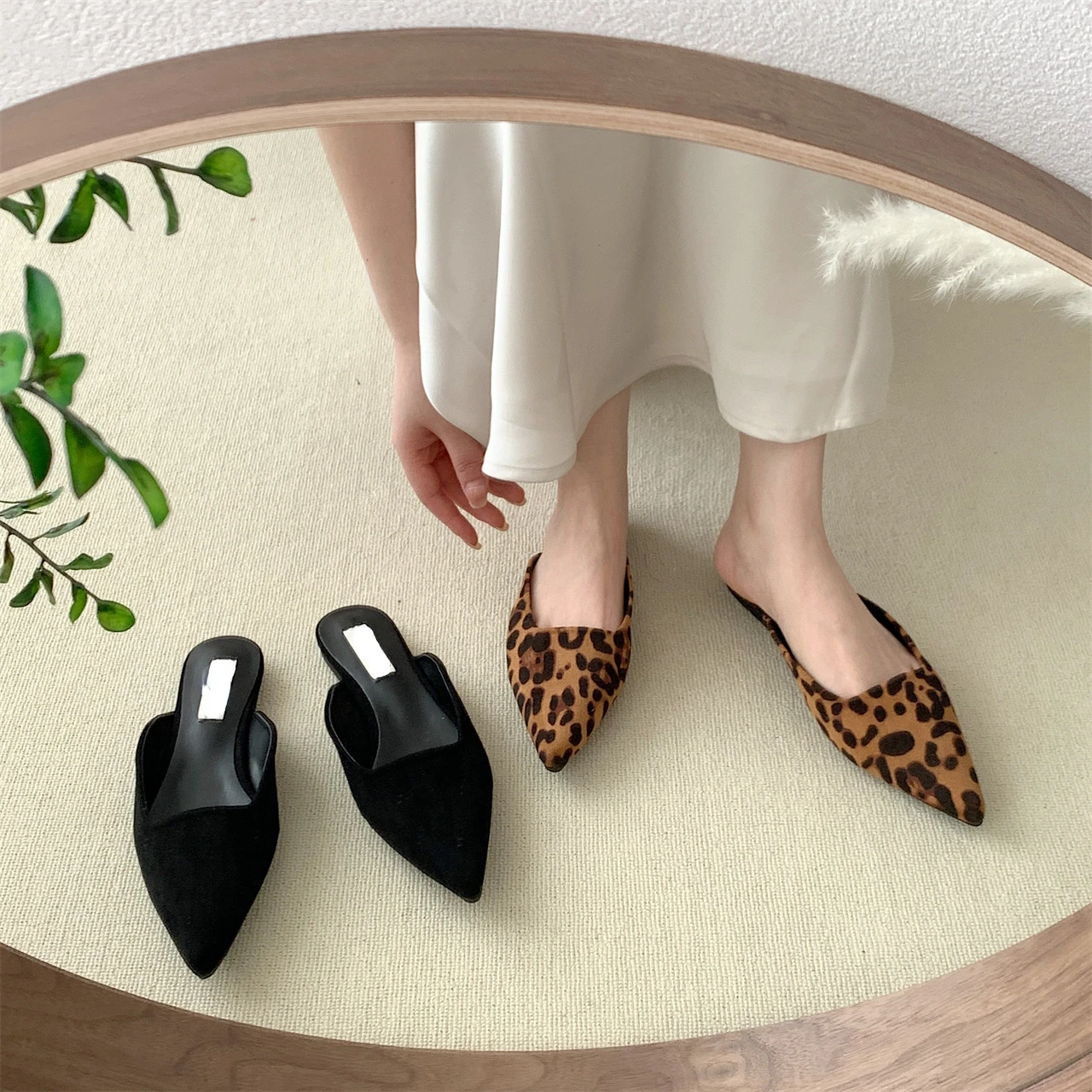 New Pointed Toe Mules Fashion Leopard Print Women Slippers Casual Women\'s Shoes Women Low Heels Elegant Ladies Outdoor Slide