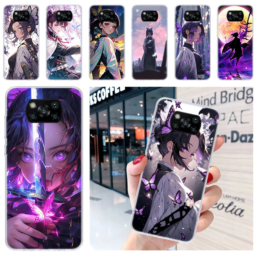 Demon Slayer Kochou Butterfly Soft Phone Case for Xiaomi Poco X6 X5 X4 Gt X3 Nfc F6 F5 Pro M5s M5 M4 M3 F4 F3 F2 F1 Capa Coque C