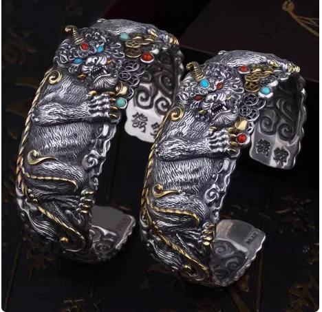 

Vintage Bracelet Pixiu Wide Edition Handmade Exquisite Wealthy and Elegant Opening Personality Trendy Male Dominance
