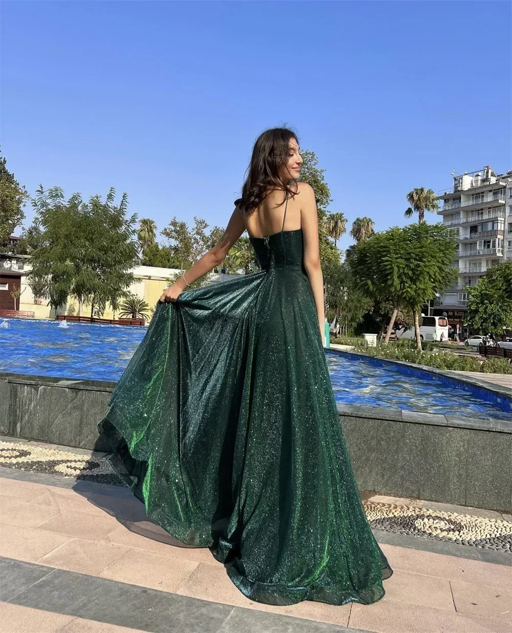 Vestidos De graduación con destellos verdes personalizados, vestido De noche con tirantes finos, vestido De fiesta De graduación De princesa, Vestidos formales De F 2024