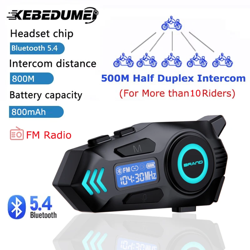 

Motorcycle Helmet Intercom Headset 500M Half Duplex Waterproof Interphone Voice Assistant Multi-person Music Share Headphone