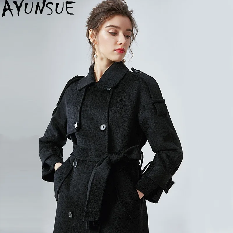 AYUNSUE Double-sided Cashmere Coat Stylish Autumn Winter Black Jackets Elegant Commuting Wool Jacket Woman Clothes Ropa Mujer