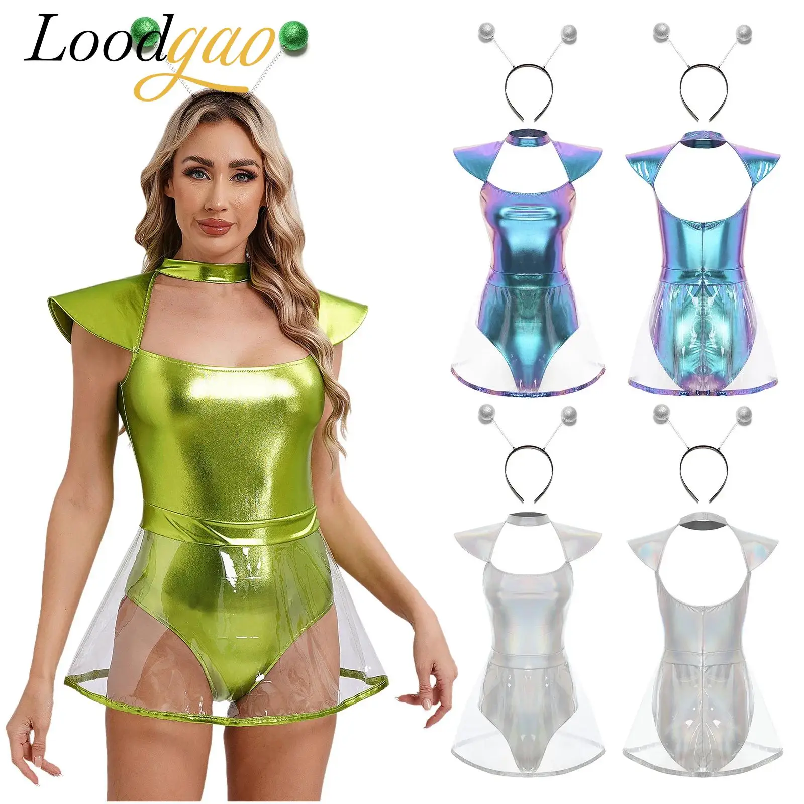 

Women's Alien Cosplay Costumes Outer Space Robot Jumpsuit with Hair Hoop Masquerade Festive Party Performance Outfit Fancy Dress