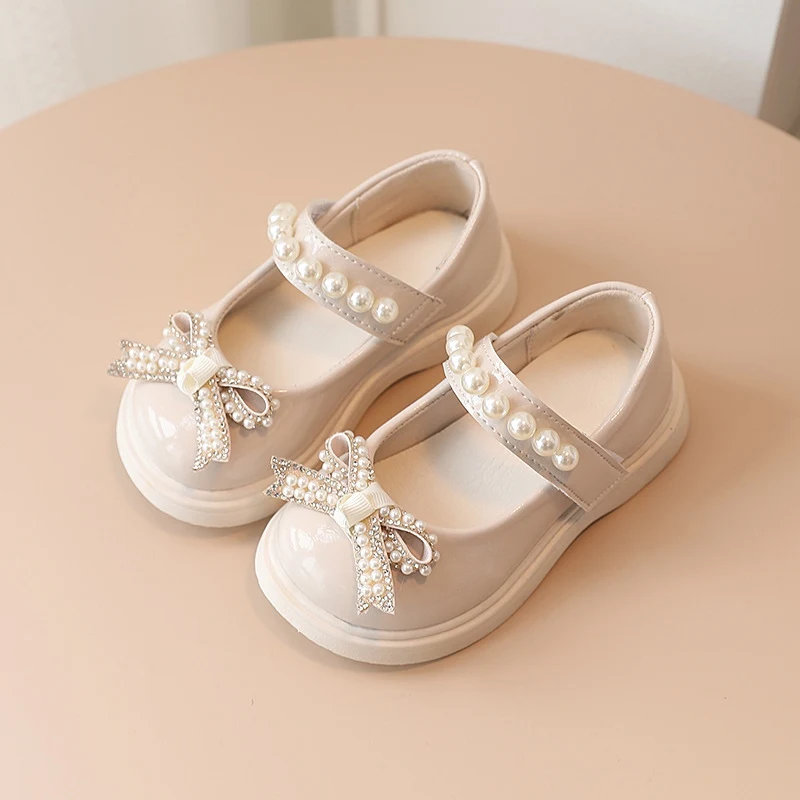 Fashion Girls Princess Shoes PU Bow Pearl Children Leather Sandals Elegant Kids Wedding Dress Party Girl Shoes