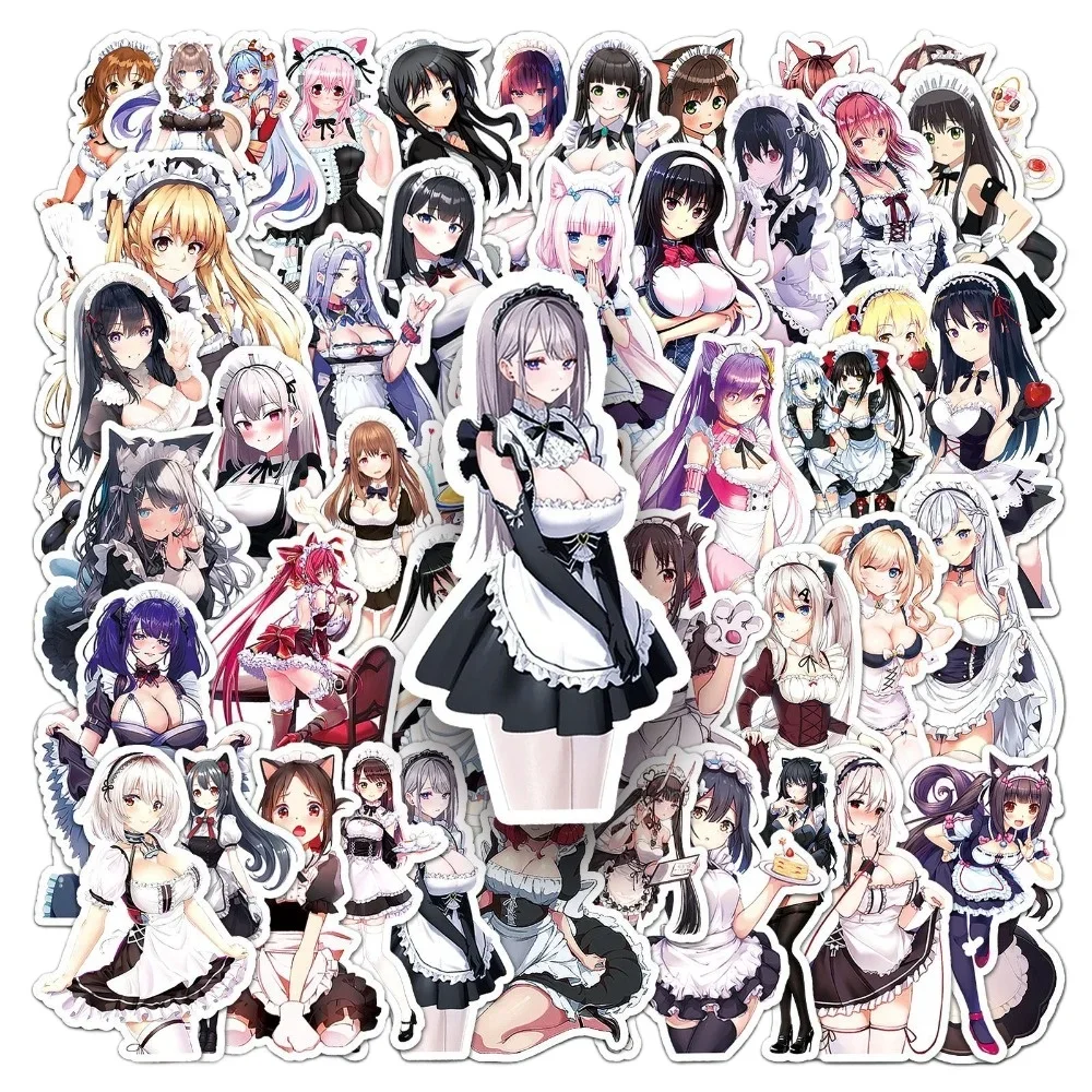50 قطعة مقاوم للماء أنيمي القط سيدة Kawaii موحدة خادمة ملصقات اليابانية الكرتون مانغا رسم خربش الزينة