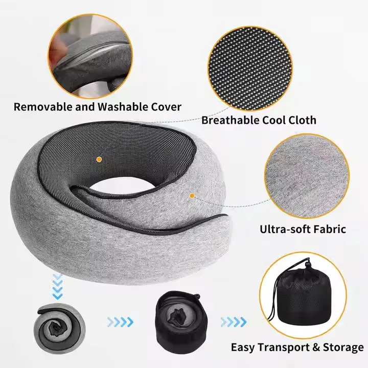 Memory Foam Travel Neck Pillow 360° Support U Shaped Pillow Foldable Portable Airplane Office Sleeping Cushion with Storage Bag
