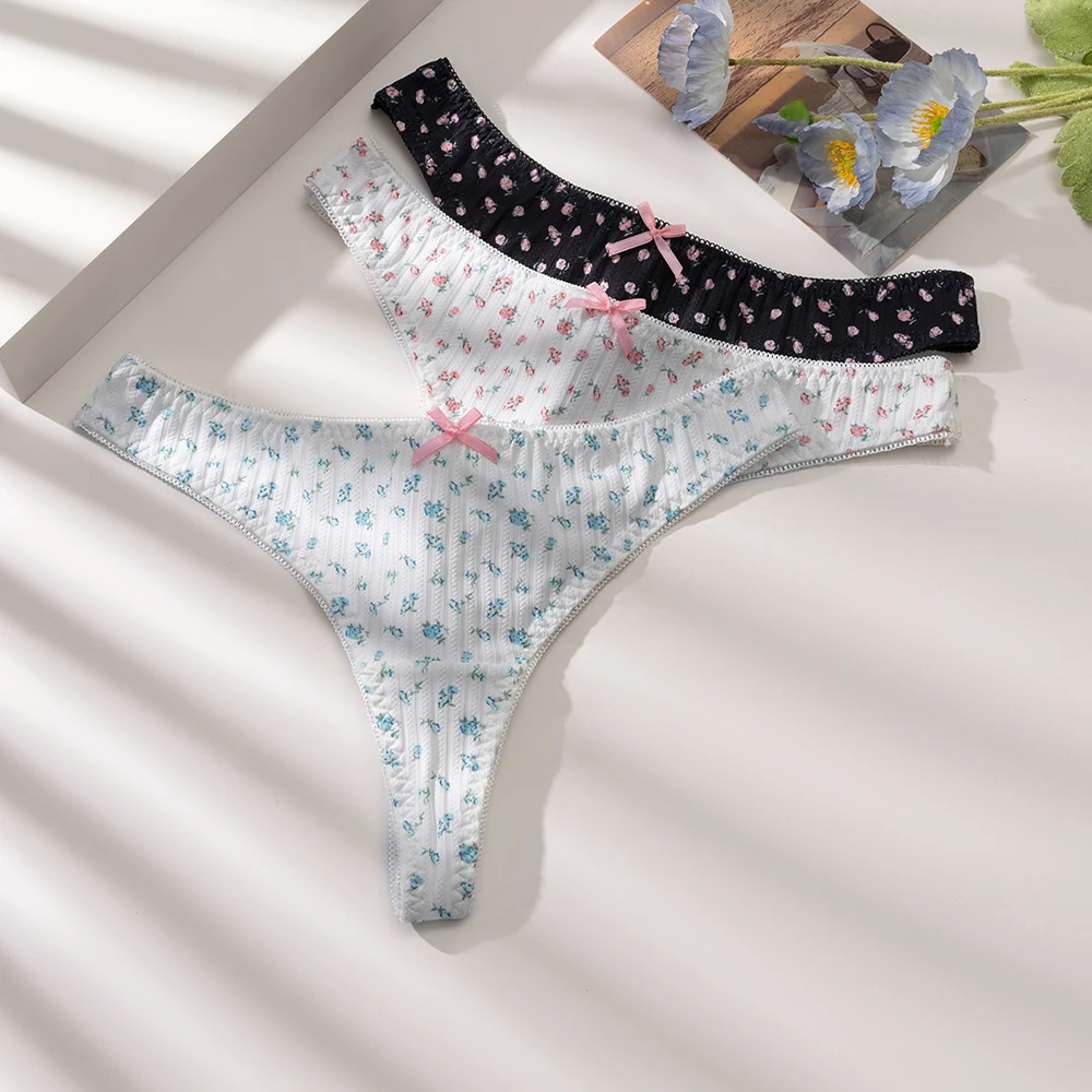 WarmSteps - Juego de 3 Tangas de Cintura Baja para Mujer, con Estampado Dulce y Moderno, Ropa Interior Suave y Cómoda, Sexy, Talla Grande, T-Back