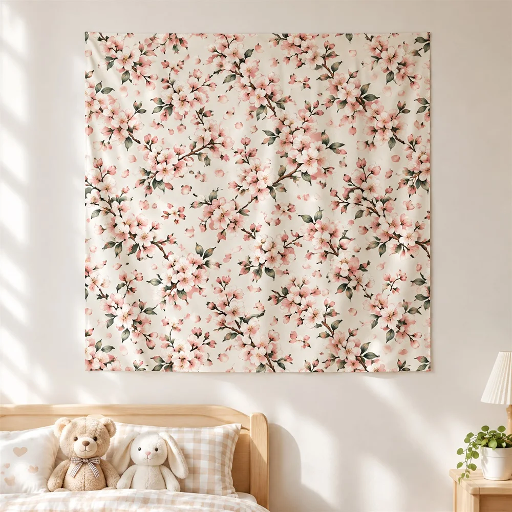 VIKAMA Cherry Blossom Tree Tapestry Wall Hanging, HD Print Wall Art, Japanese Sakura Decor for Bedroom Living Room Study