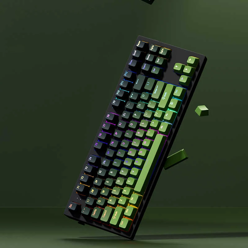 Clavier de jeu PBT double injection, vert matcha, brillant, touches de clavier, profil OEM, aucun commutateur MX, 130 prédire