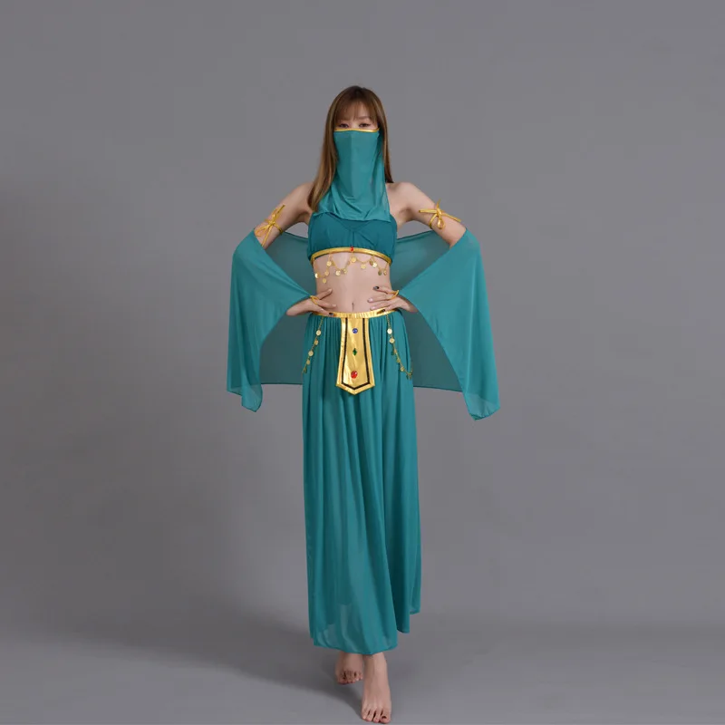 Customized Sexy Goddess Belly Dance Costume Indian Egyptian Queen Uniform Cosplay Exotic Aladdin Western Region Dancer Suit 6pcs