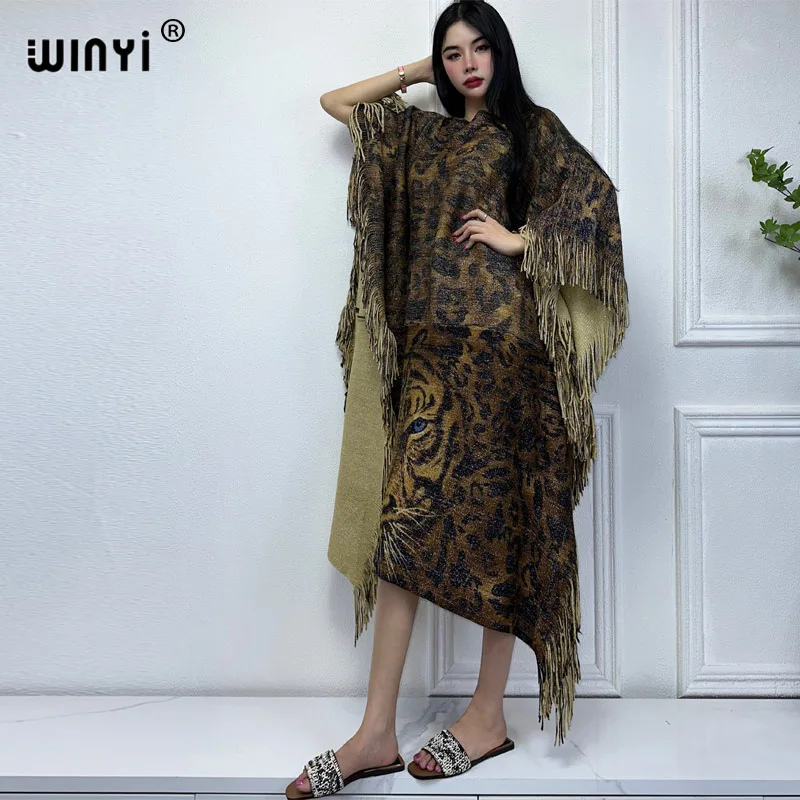 WINYI Tiger printing Comfort Warm fashion Caftan winter dress Elegant Africa Women Boho party winter clothes for women kaftan