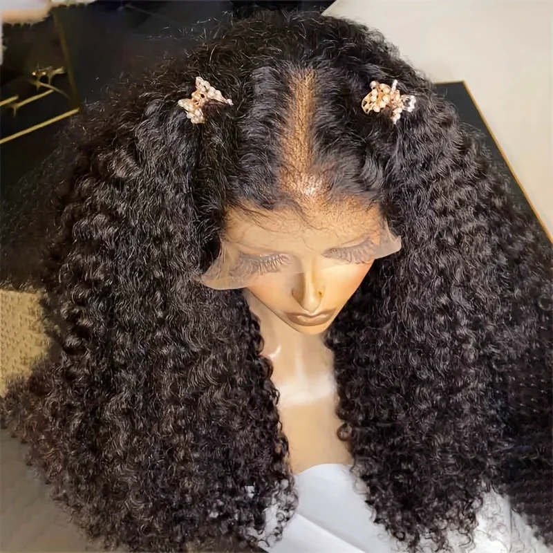 

Длинные курчавые вьющиеся человеческие волосы 30 дюймов Натуральный черный 13x6 HD Парики фронта шнурка Бразильские свободные части Предварительно выщипанные с детскими волосами Бесклеевые