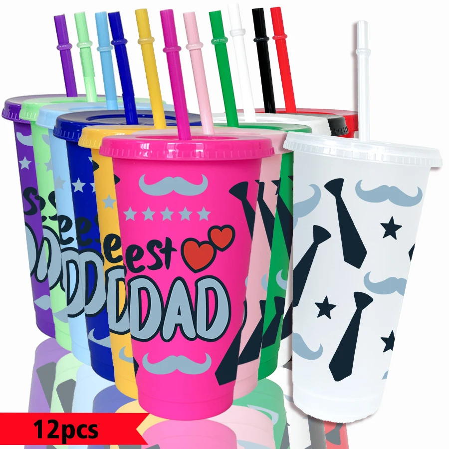 12pcs-set-tie-beard-pattern-26oz-colored-plastic-party-cold-cup-back-to-school-birthday-gift-gameday-drinkware