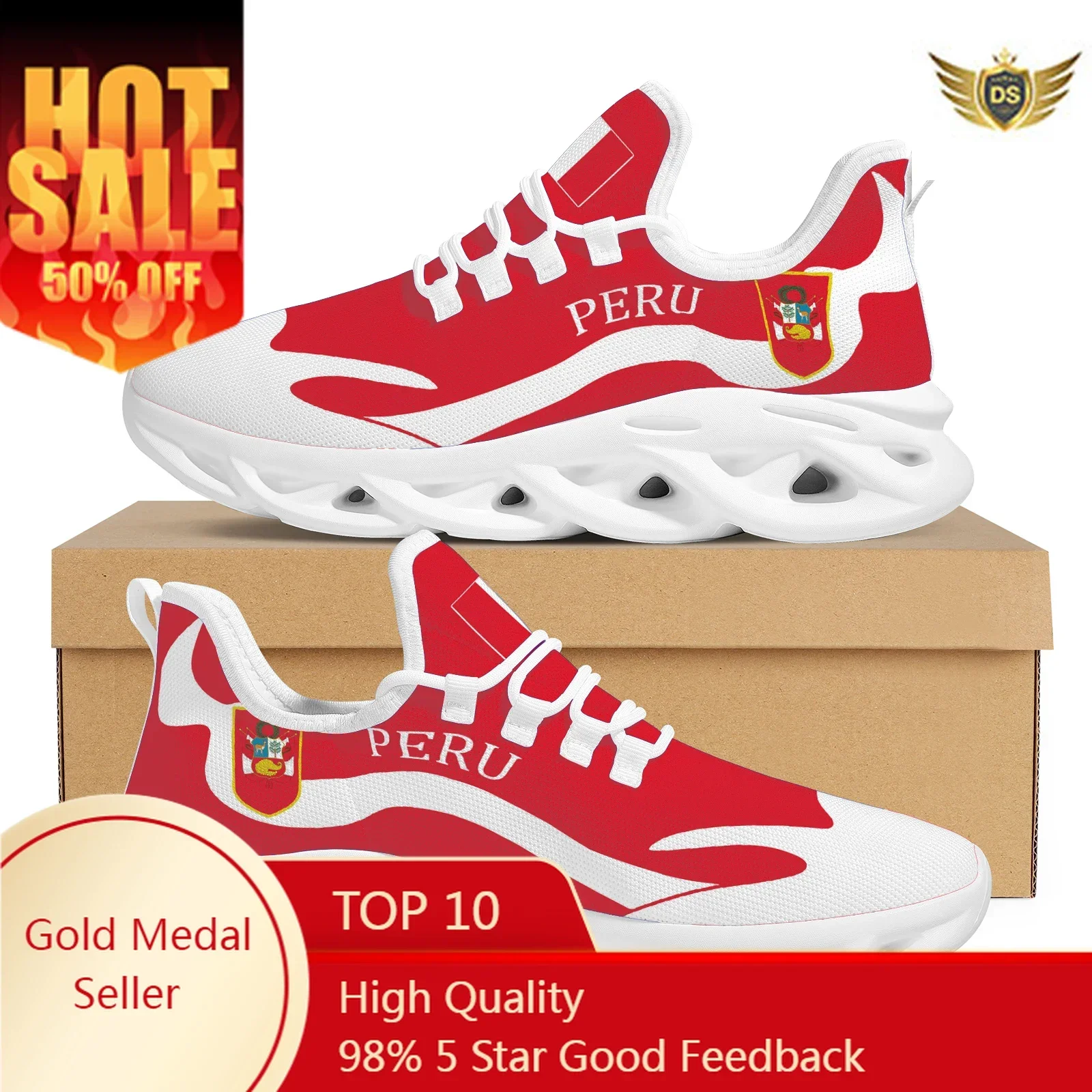 Peru Flag Printing Comfortable Flat Shoes Lightweight Non-slip Outdoor Sneakers High Quality Street Trend Mesh Running Shoes