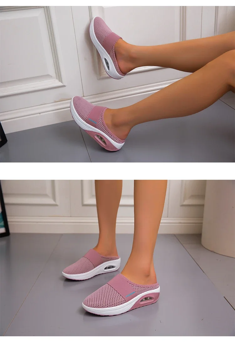 2025, Sommer europäische und amerikanische große Baotou-Halbhausschuhe für Damen, Mesh, ohne Absatz, Slip-on-Damenschuhe, flache Schuhe – Detail 26
