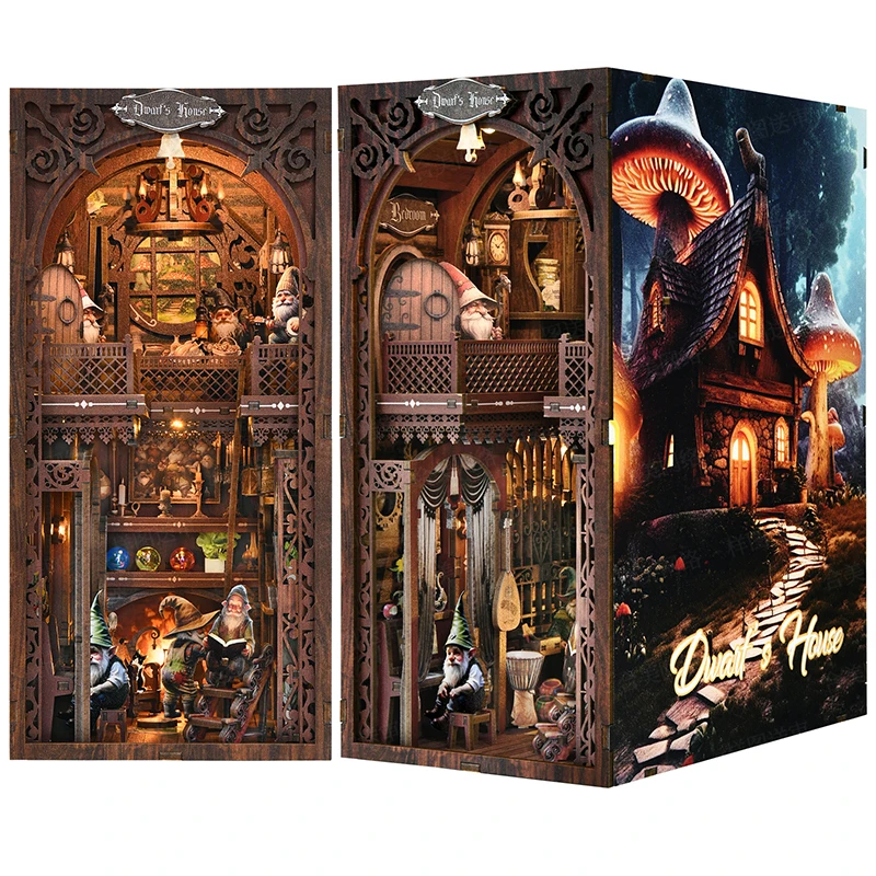 

DIY 3D Wooden Puzzle Bookshelf Dollhouse Shelf Insert Kits Doll House Assembly Model Bookends Building Toys For Kids Xmas Gift