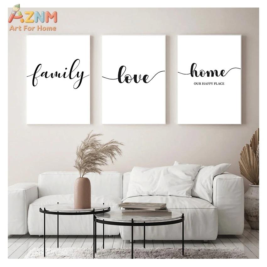 AZNM Family Love Home Quote Canvas Wall Art, Modern Minimalist Typography Print Unframed Canvas Painting, Our Happy Place Letter